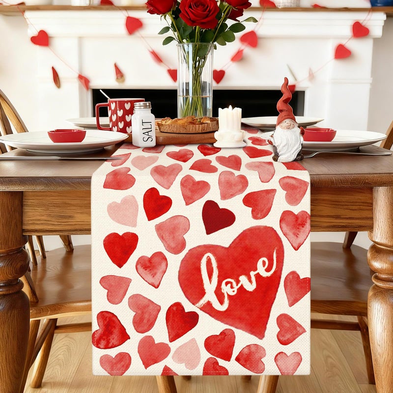 Artscope Red Love Hearts Valentines Day Table Runner, Anniversary Wedding Kitchen Dining Table Decoration for Valentine Home Decor 13x72 Inch - Image 2
