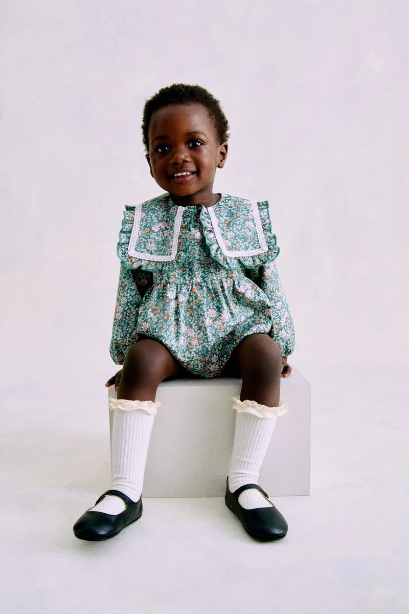 H&M Floral-print poplin romper suit