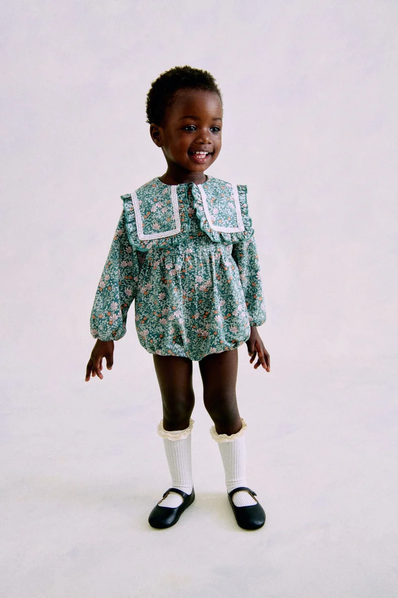 H&M Floral-print poplin romper suit