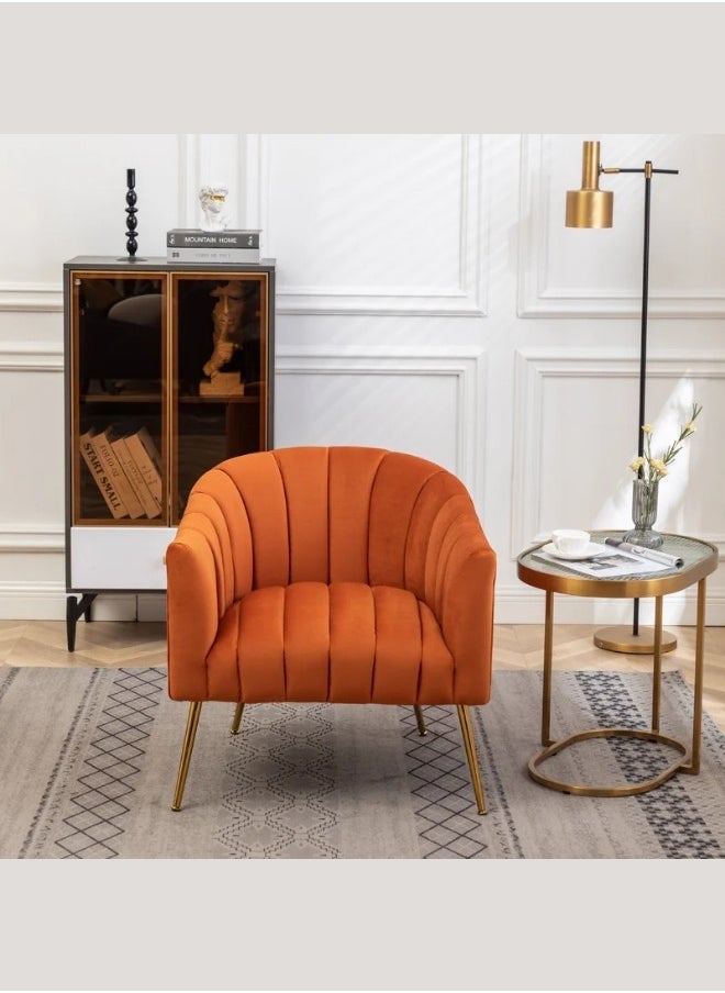 ALWASIT HOME - Demetrius Single Seater Sofa Luxurious Design With Premium Fabric Best For Living Room For Hotel Velvet Fabric - Orange - Image 1