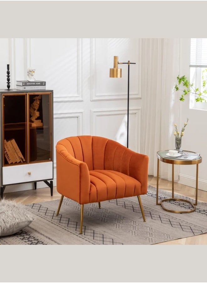 ALWASIT HOME - Demetrius Single Seater Sofa Luxurious Design With Premium Fabric Best For Living Room For Hotel Velvet Fabric - Orange - Image 1