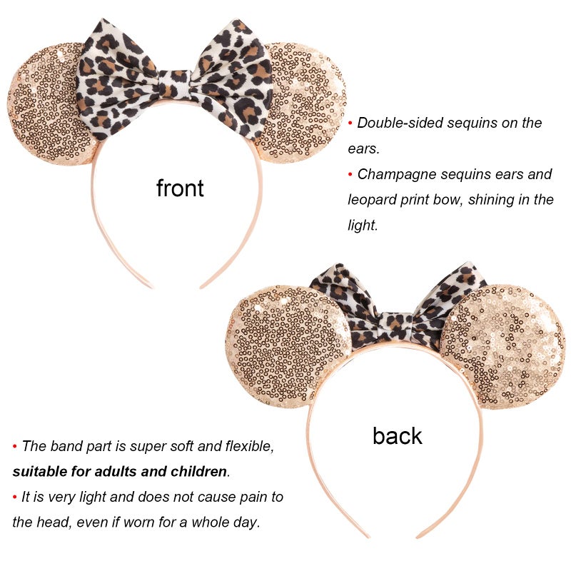 CHuangQi Mouse Ears Headband with Shiny Bow, Double-sided Sequins Glitter Hair Band, for Birthday Party Celebration & Event (XC11) - Image 2