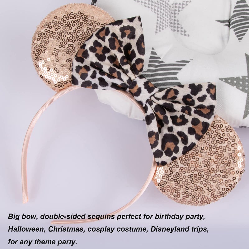 CHuangQi Mouse Ears Headband with Shiny Bow, Double-sided Sequins Glitter Hair Band, for Birthday Party Celebration & Event (XC11) - Image 4