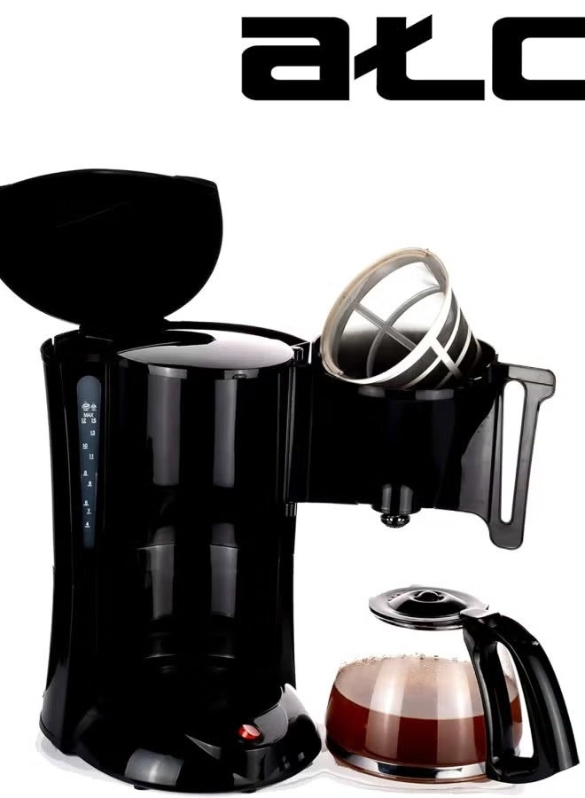 ATC 15-Cup Drip Coffee Maker 1000W 1.25L | Anti-Drip Valve, Keep Warm Plate, Auto Shut-Off, Water Indicator & Overheat Protection | H-CM1812 Black - Image 3
