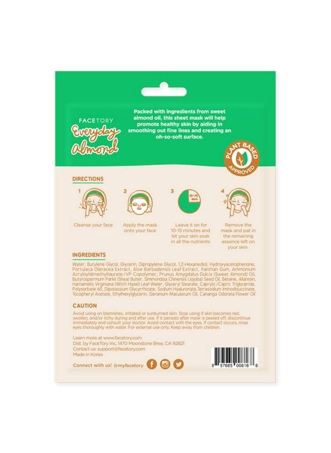 FACETORY - Everyday Almond Skin Strengthening Mask With No Harsh Chemicals Soft Sheet Mask For All Skin Types Strengthening And Antiaging Face Mask (Pack Of 10) - Image 1
