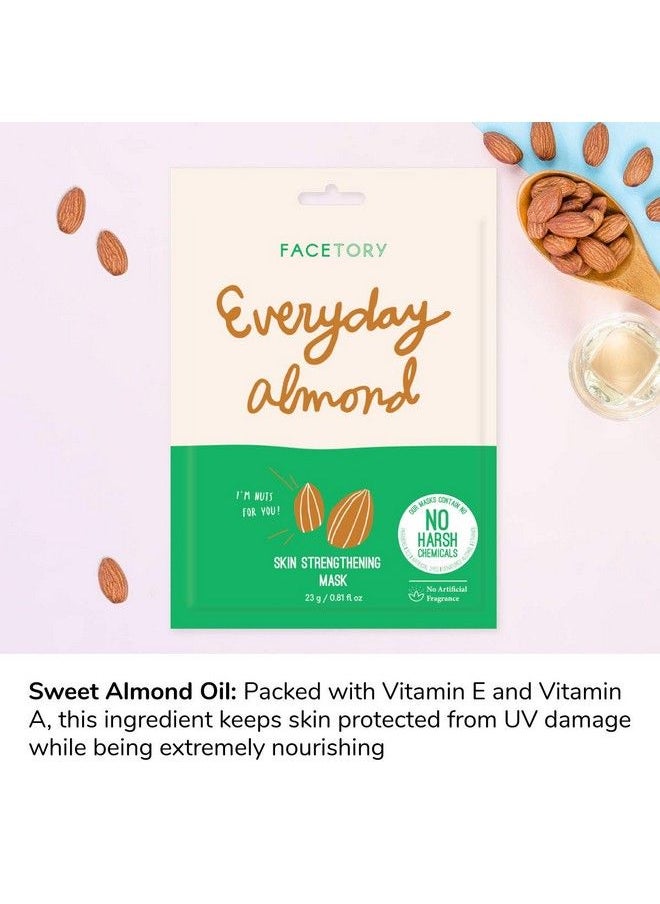 FACETORY - Everyday Almond Skin Strengthening Mask With No Harsh Chemicals Soft Sheet Mask For All Skin Types Strengthening And Antiaging Face Mask (Pack Of 10) - Image 1