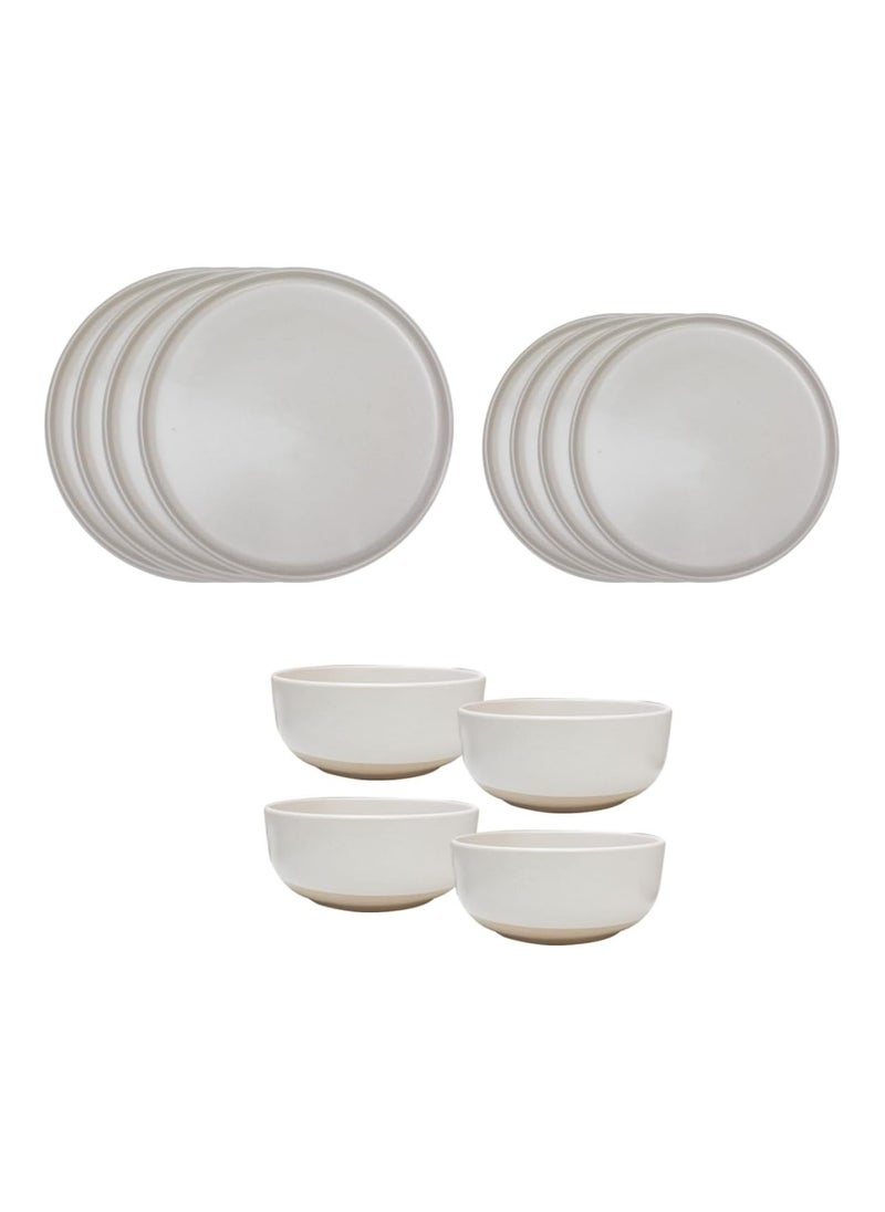 12 Pcs Dinner Set Porcelain Dinner Set 4x Dinner Plates 4x Side Plates 4x Soup Bowl - Brooklyn
