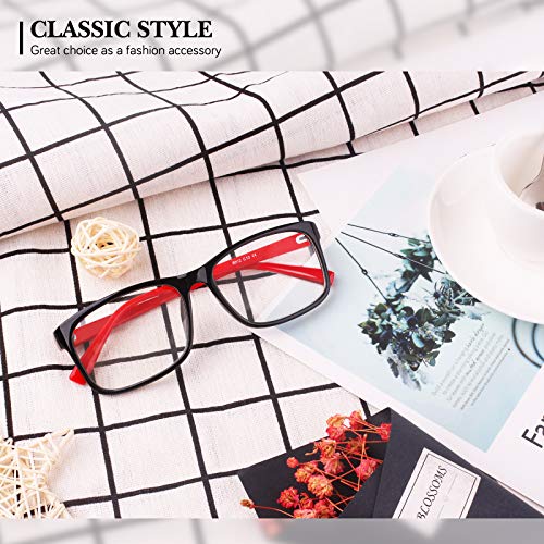 GQUEEN Fake Clear Glasses Non Prescription Glasses Eyeglasses Rectangular Frame Black Red, 201512 - Image 3