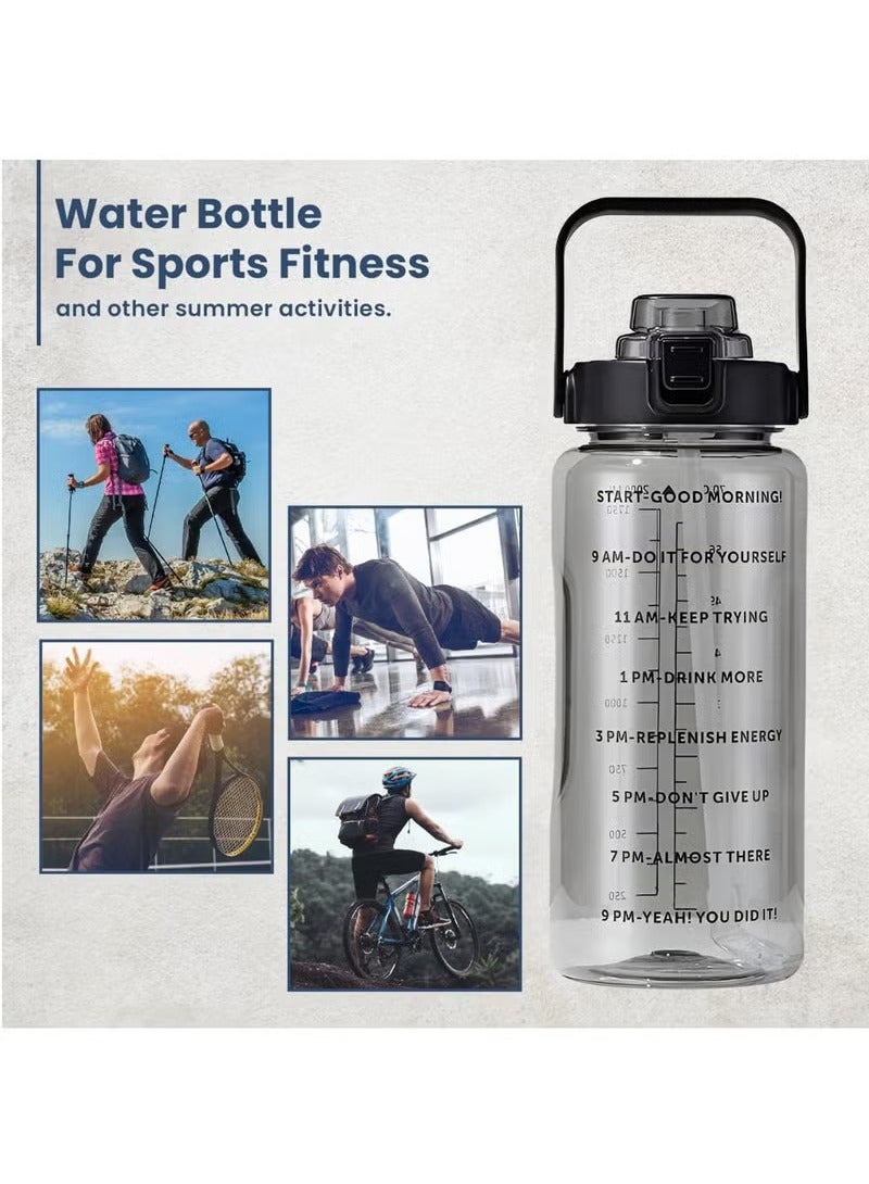 عربست زجاجة مياه سعة 2 لتر بغطاء قابل للقلب وحزام للمقبض، مانعة للتسرب وخالية من مادة BPA، إبريق ماء واسع الفم ذو سعة كبيرة للرياضة واللياقة البدنية (أسود) - Image 3