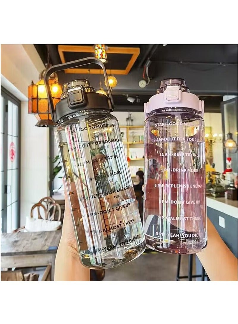 عربست زجاجة مياه سعة 2 لتر بغطاء قابل للقلب وحزام للمقبض، مانعة للتسرب وخالية من مادة BPA، إبريق ماء واسع الفم ذو سعة كبيرة للرياضة واللياقة البدنية (أسود) - Image 4