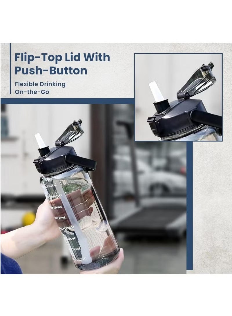 عربست زجاجة مياه سعة 2 لتر بغطاء قابل للقلب وحزام للمقبض، مانعة للتسرب وخالية من مادة BPA، إبريق ماء واسع الفم ذو سعة كبيرة للرياضة واللياقة البدنية (أسود) - Image 5