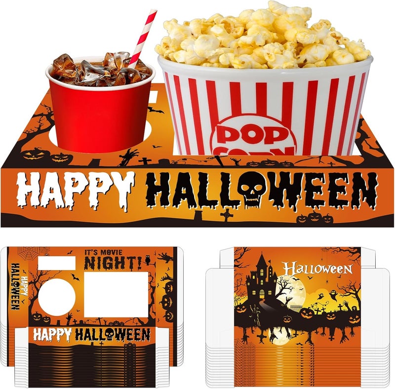 Yewfold Halloween Party Supplies Movie Night Snack Trays Paper Popcorn Snacks Drink Candy Holder Cardboard Boxes Halloween Party Decor for Movie Night Kids - Image 1