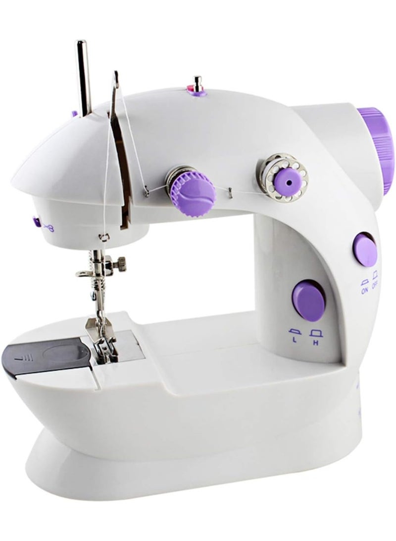 Mini Sewing Machine with Foot Pedal, Dual Speed, White & Purple - Image 1