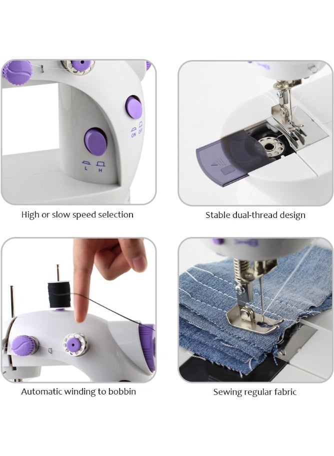 Mini Sewing Machine with Foot Pedal, Dual Speed, White & Purple - Image 5