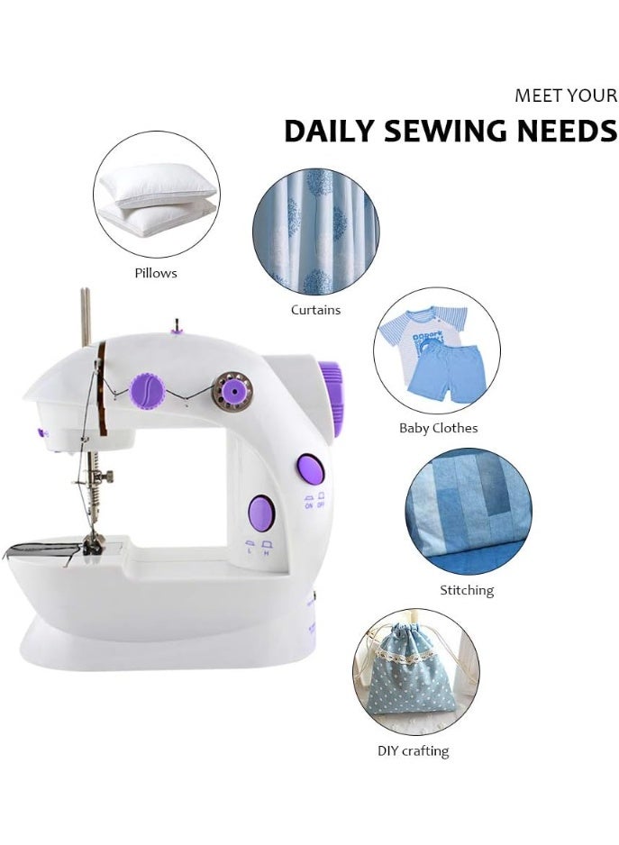 Mini Sewing Machine with Foot Pedal, Dual Speed, White & Purple - Image 4