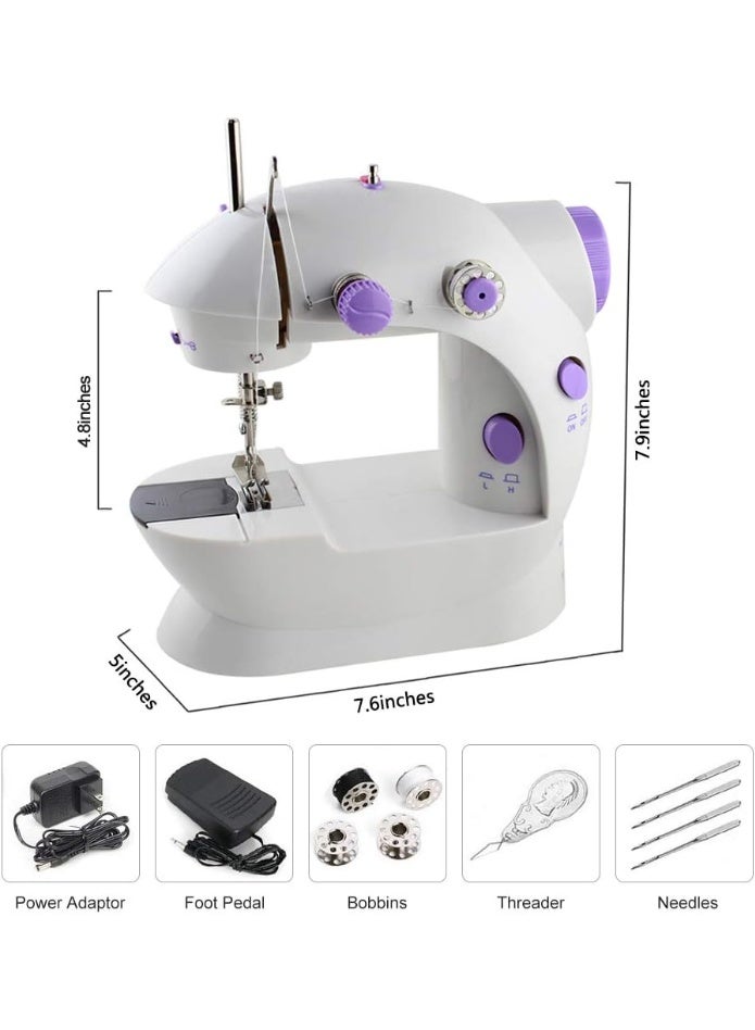 Mini Sewing Machine with Foot Pedal, Dual Speed, White & Purple - Image 3