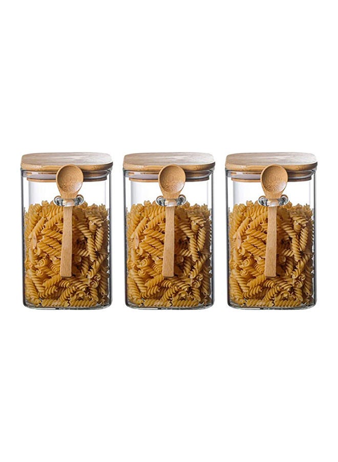 AKDC Square Glass Storage Jar with Wood Lids and Spoon 800ml - Image 1