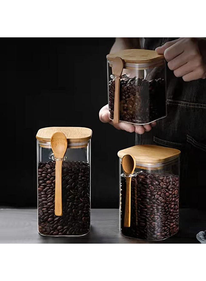 AKDC Square Glass Storage Jar with Wood Lids and Spoon 800ml - Image 5