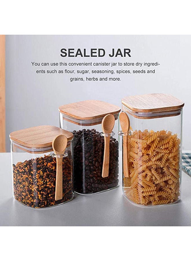 AKDC Square Glass Storage Jar with Wood Lids and Spoon 800ml - Image 3