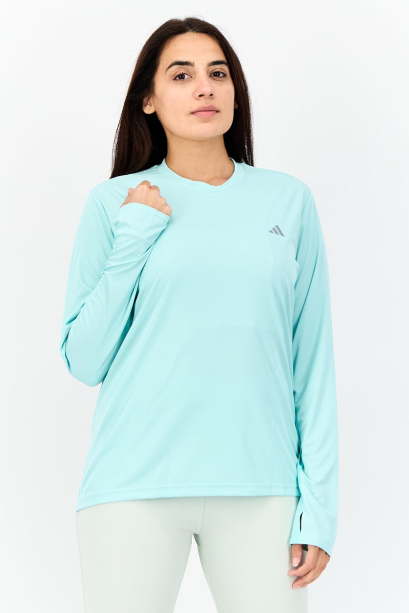 Adidas بلوزة رياضية نسائية بأكمام طويلة مناسبة للجري، تركواز - Image 1