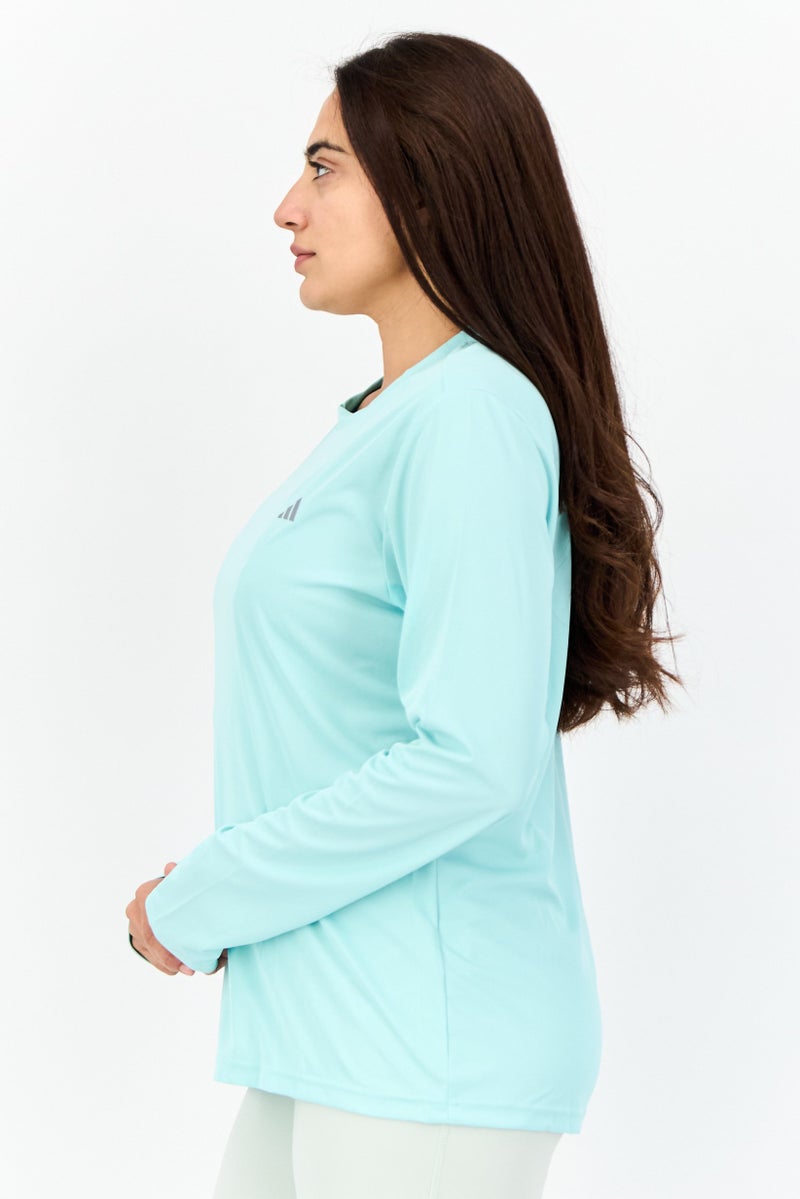 Adidas بلوزة رياضية نسائية بأكمام طويلة مناسبة للجري، تركواز - Image 4