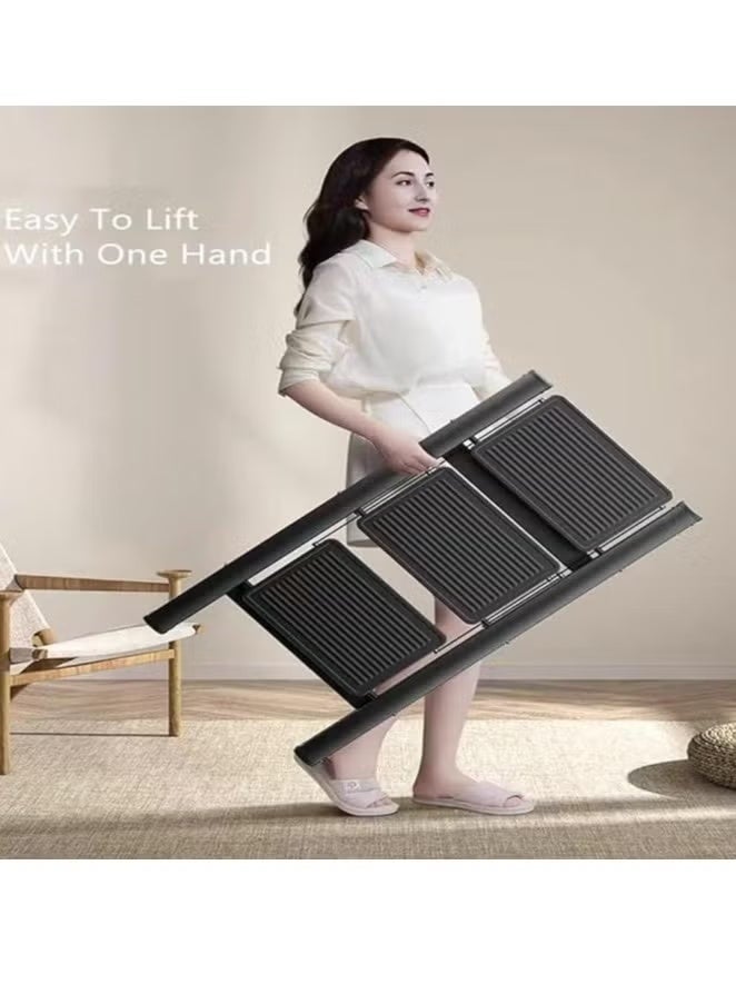 Foldable ladder, portable aluminum step ladder with anti-slip pedals, 150 kg capacity, black (3 steps) - Image 2