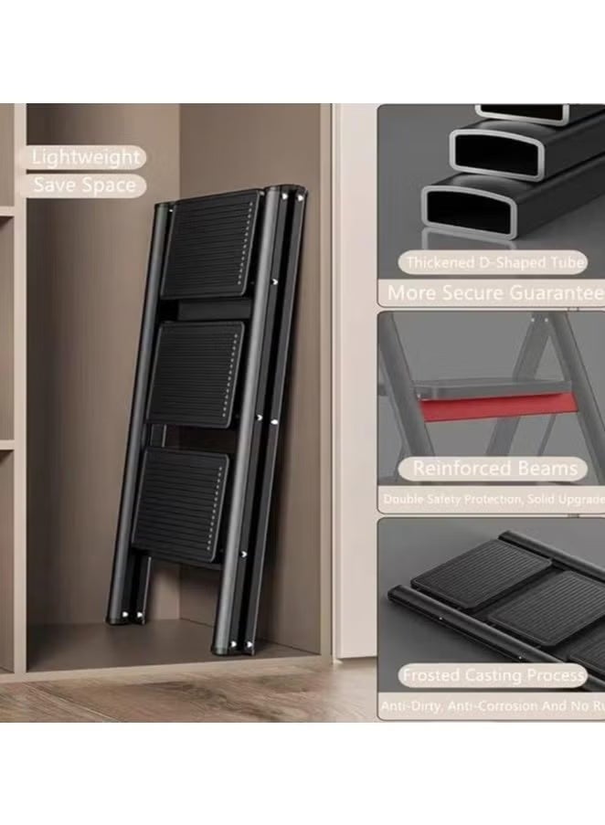 Foldable ladder, portable aluminum step ladder with anti-slip pedals, 150 kg capacity, black (3 steps) - Image 4