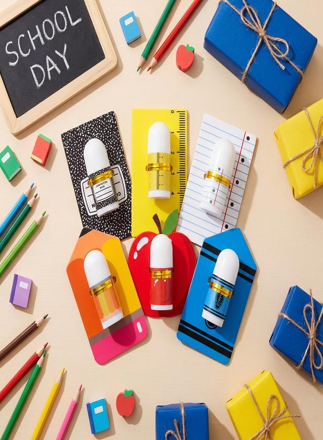 Batiyeer 48 Pcs/24set Back to School Teacher Appreciation Lip Balm Gifts Bulk with Card Pencil Crayon Apple Composition Lip Balm Teacher Team Thank You Gift for End of Year Graduation Party Favors - Image 2