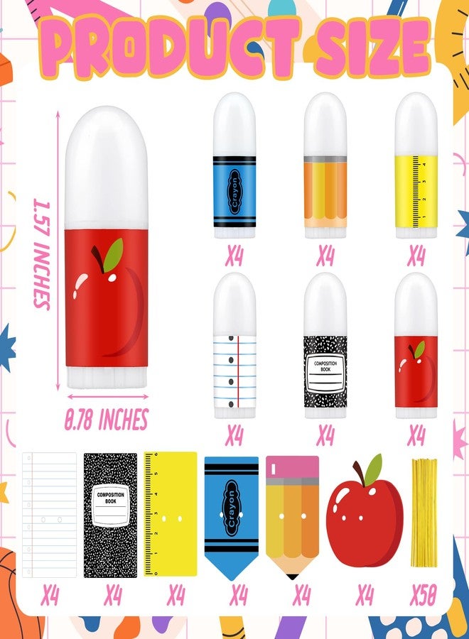 Batiyeer 48 Pcs/24set Back to School Teacher Appreciation Lip Balm Gifts Bulk with Card Pencil Crayon Apple Composition Lip Balm Teacher Team Thank You Gift for End of Year Graduation Party Favors - Image 4