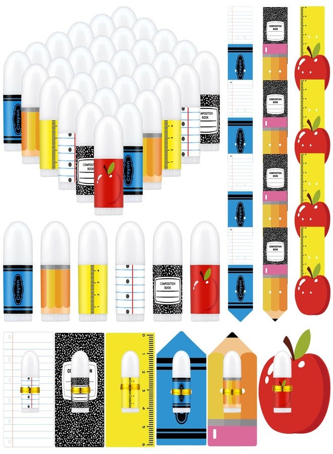 Batiyeer 48 Pcs/24set Back to School Teacher Appreciation Lip Balm Gifts Bulk with Card Pencil Crayon Apple Composition Lip Balm Teacher Team Thank You Gift for End of Year Graduation Party Favors - Image 1