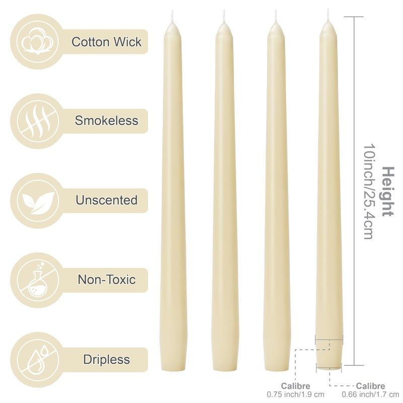 Auralome 10-Inch Ivory Taper Candles - Dripless Smokeless Tapered Candle Cream Unscented Candlesticks Paraffin Wax Long Slow Burning Tall Candle Sticks for Dinner Business Wedding Restaurants 12 Pack - Image 3
