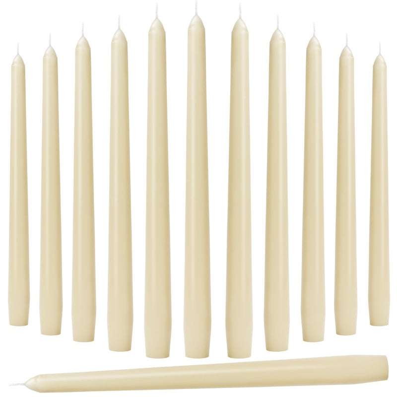 Auralome 10-Inch Ivory Taper Candles - Dripless Smokeless Tapered Candle Cream Unscented Candlesticks Paraffin Wax Long Slow Burning Tall Candle Sticks for Dinner Business Wedding Restaurants 12 Pack - Image 1