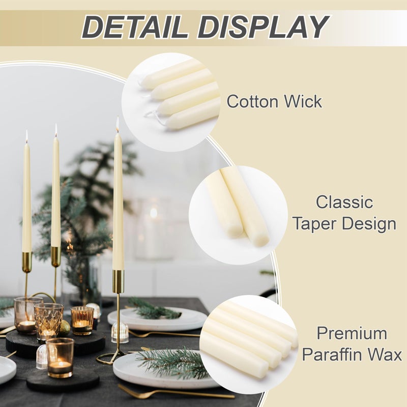 Auralome 10-Inch Ivory Taper Candles - Dripless Smokeless Tapered Candle Cream Unscented Candlesticks Paraffin Wax Long Slow Burning Tall Candle Sticks for Dinner Business Wedding Restaurants 12 Pack - Image 2