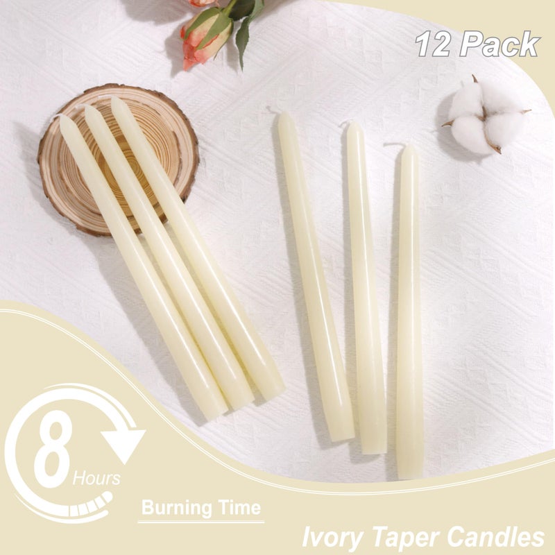 Auralome 10-Inch Ivory Taper Candles - Dripless Smokeless Tapered Candle Cream Unscented Candlesticks Paraffin Wax Long Slow Burning Tall Candle Sticks for Dinner Business Wedding Restaurants 12 Pack - Image 4