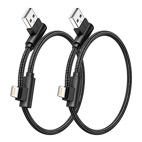 Osecet iPhone Charger 1ft 90 Degree 2 Pack MFi Certified Elbow Short Lightning Cable Right Angle Fast Charging Cord for iPhone 14 13 12 11 Pro X XS XR 8 Plus 7 6 5 (Black,1 Foot) - Image 1