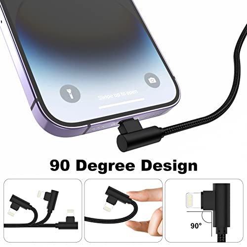 Osecet iPhone Charger 1ft 90 Degree 2 Pack MFi Certified Elbow Short Lightning Cable Right Angle Fast Charging Cord for iPhone 14 13 12 11 Pro X XS XR 8 Plus 7 6 5 (Black,1 Foot) - Image 2