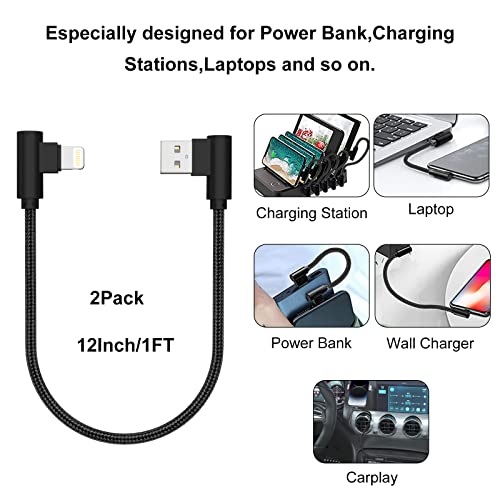 Osecet iPhone Charger 1ft 90 Degree 2 Pack MFi Certified Elbow Short Lightning Cable Right Angle Fast Charging Cord for iPhone 14 13 12 11 Pro X XS XR 8 Plus 7 6 5 (Black,1 Foot) - Image 4