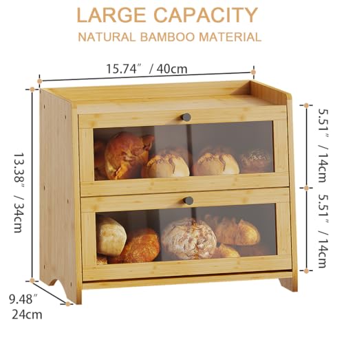 BAMBANG Bread Box for Kitchen Countertop, Extra Large Bamboo Bread Storage Container for Homemade Bread, Double Layer Sourdough Breadox, Bread Bin Organizer for Counter Cabinet Pantry, Natural - Image 2