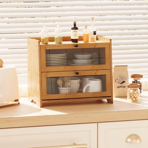 BAMBANG Bread Box for Kitchen Countertop, Extra Large Bamboo Bread Storage Container for Homemade Bread, Double Layer Sourdough Breadox, Bread Bin Organizer for Counter Cabinet Pantry, Natural - Image 5
