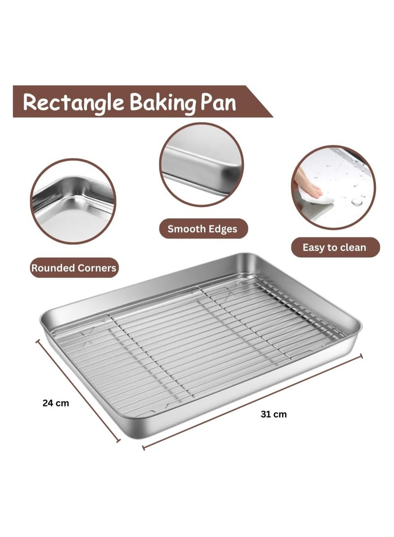 31 x 24 cm Roasting Pan with Rack, Large Turkey Roasting Pan, Stainless Steel Roaster Pan with Wire Rack Non Stick Baking Pans for Cooking Ham, Chicken, Cake, Lasagna, Casserole - Image 2