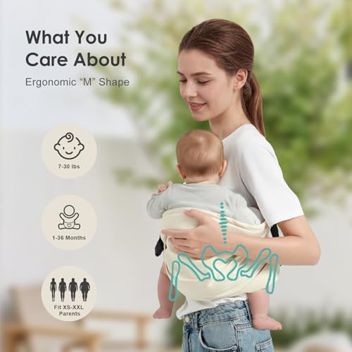 Shiaon Baby Sling Carrier, Adjustable Baby Carrier Newborn to Toddler Carrier for 7-30lbs, Toddler Sling Carriers, Toddlers Hip Carriers, Beige - Image 3