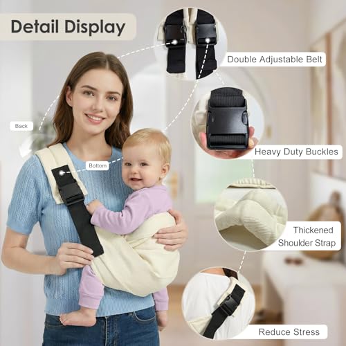 Shiaon Baby Sling Carrier, Adjustable Baby Carrier Newborn to Toddler Carrier for 7-30lbs, Toddler Sling Carriers, Toddlers Hip Carriers, Beige - Image 2
