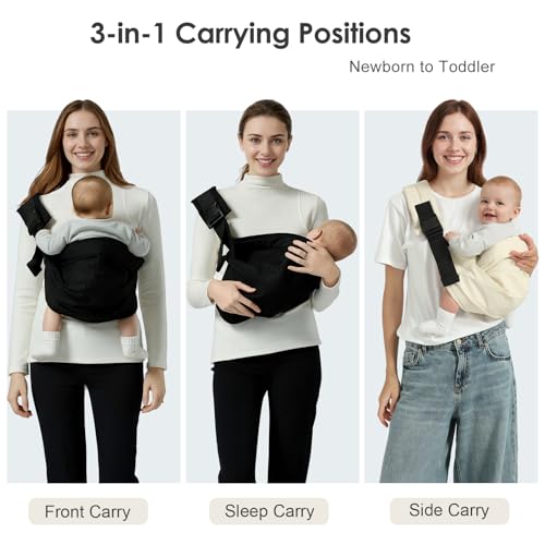 Shiaon Baby Sling Carrier, Adjustable Baby Carrier Newborn to Toddler Carrier for 7-30lbs, Toddler Sling Carriers, Toddlers Hip Carriers, Beige - Image 4