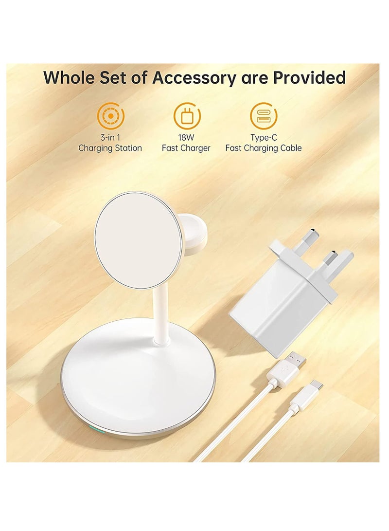 KASTWAVE Wireless Charging Station for Multiple Devices, 15W Fast Wireless Mag Charger Stand for Apple iPhone 12 13 Pro Max/Pro/Mini,3 in 1 Mag Safe Charger for Apple Watch 7/SE/6/5/4/3/2, AirPods Pro/3/2.  - Image 3