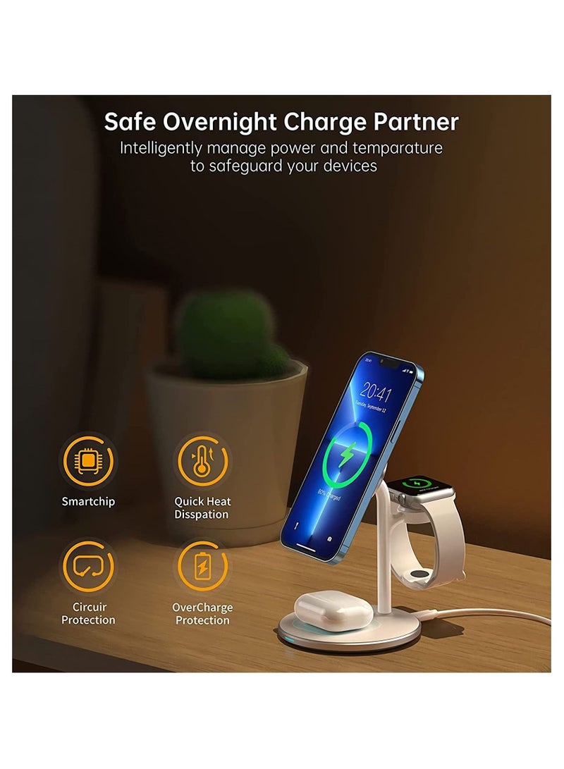 KASTWAVE Wireless Charging Station for Multiple Devices, 15W Fast Wireless Mag Charger Stand for Apple iPhone 12 13 Pro Max/Pro/Mini,3 in 1 Mag Safe Charger for Apple Watch 7/SE/6/5/4/3/2, AirPods Pro/3/2.  - Image 2