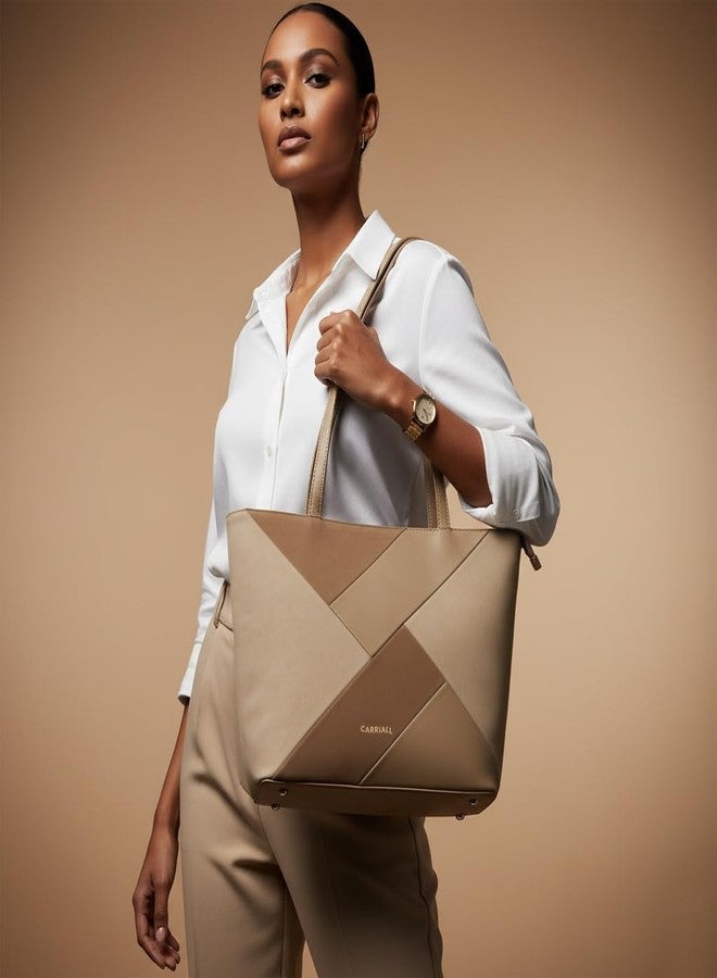Carriall Estelle Vegan Leather Tote bag | Stylish Casual Shoulder Bag with Wallet purse, Secure Zip Pockets - Structured Handheld Everyday Office Handbag for women & girls (Khaki) - Image 2