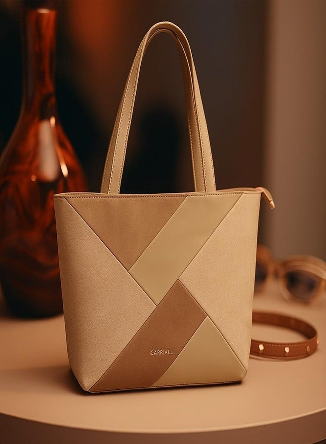 Carriall Estelle Vegan Leather Tote bag | Stylish Casual Shoulder Bag with Wallet purse, Secure Zip Pockets - Structured Handheld Everyday Office Handbag for women & girls (Khaki) - Image 3