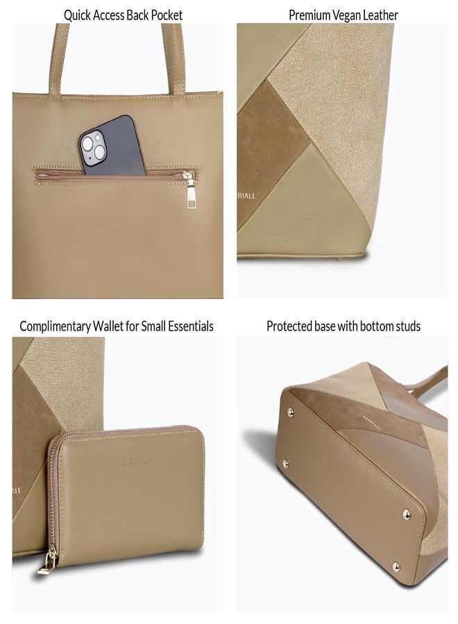 Carriall Estelle Vegan Leather Tote bag | Stylish Casual Shoulder Bag with Wallet purse, Secure Zip Pockets - Structured Handheld Everyday Office Handbag for women & girls (Khaki) - Image 5
