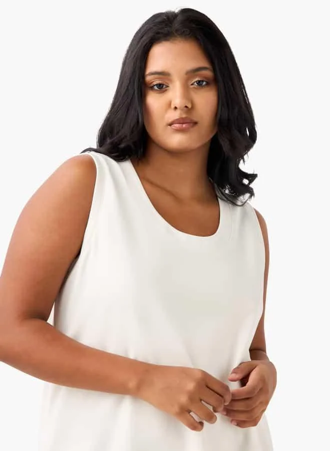 Ulla Popken Plus Size Ulla Popken Sleeveless Tank Top with Round Neck