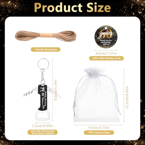 KBDHYY 30 Sets 60th Bottle Opener Keychain Bulk 60th Birthday Party Favors for Guests, Multifunctional 60th Beer Wine Bottle Opener with Gift Bags Thank You Cards, for Birthday Decoration Souvenirs - Image 2